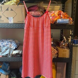 Stylish Red Checkered Mini Dress